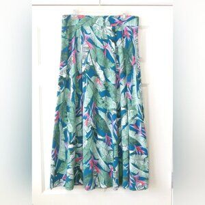 Lands End Tropical Floral Boho Coastal Stretch A-Line Midi Skirt 14/16